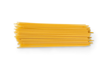 Closeup of a pile of organic spaghetti pasta isolated on a transparent background with shadow from above, top view, png