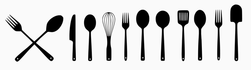 Kitchen Utensil Silhouette Icons Set