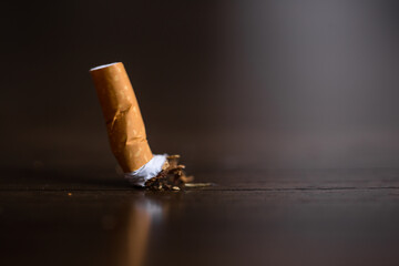 Burning cigarette with smoke and concept of cigarettes 