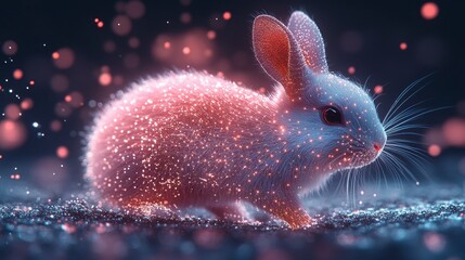 Luminous rabbit A furry creature glows with pink bokeh on dark textured ground