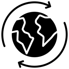 Globe Rotation - Glyph Black Fill Silhouette Icon - Globe with circular arrows depicting global rotation or international flow