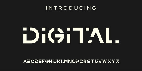 Creative Logo Modern alphabet. abstract digital tech font. Typography technology, electronic, movie, digital, music, future, logo creative font. vector illustration