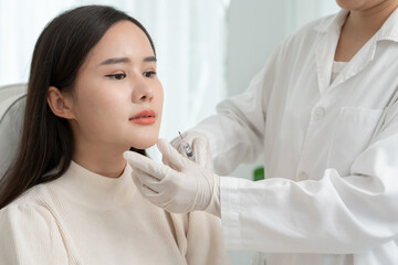 skin whitening injection, filler injection, Skin reface, beautiful Asian girls receive beauty...