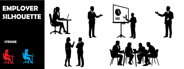 Employer Silhouette Vector Set – Business Leader, Boss, and Workplace Management Icons