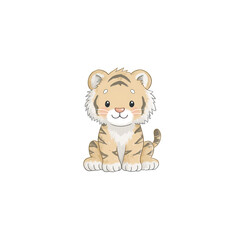 Cute cartoon chibi tiger, painting illustration