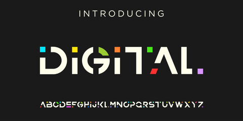 Creative Logo Modern alphabet. abstract digital tech font. Typography technology, electronic, movie, digital, music, future, logo creative font. vector illustration