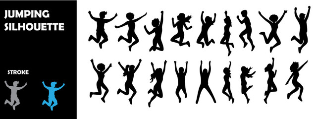 Jumping Silhouette Vector Set – Energetic People in Motion and Action Poses