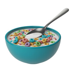 Bowl of Colorful Cereal with Milk Isolated on White Background