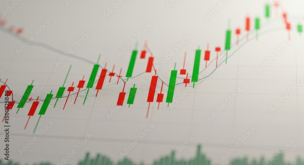 Poster market trend analysis chart - close-up view of a financial chart showing candlestick patterns, illus