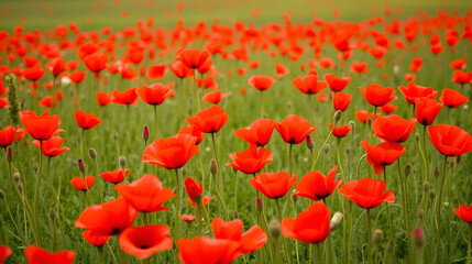 Fototapeta premium Field of red corny poppy flowers (Papaver Rhoeas) in spring