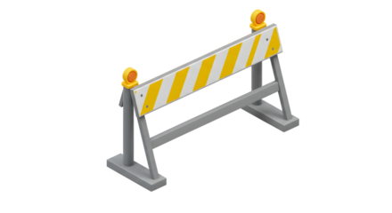 Yellow and Gray Construction Safety Barrier with Orange Lights on White Background Close-Up of Industrial Safety Barrier with Striped Panels