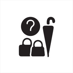Simple vector illustration of bags, umbrella, and question mark.