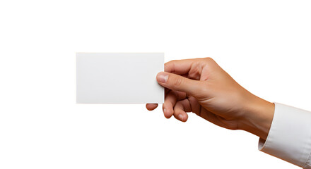Fototapeta premium right side Close-Up of Hand Holding Blank White Business Card on isolated on transparent background Generative Ai PNG Blank Business Card Held Horizontally 
