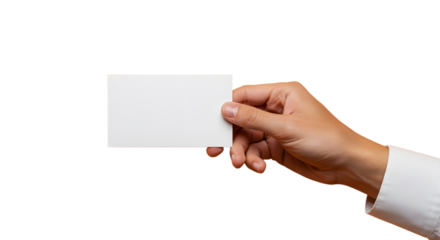 right side Close-Up of Hand Holding Blank White Business Card on  isolated on transparent background Generative Ai PNG  Blank Business Card Held Horizontally 
