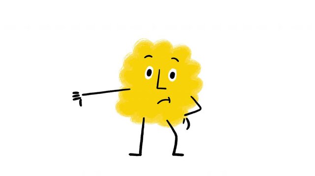 Yellow Cute Painted Doodle Character Thumbs-Up to Thumbs-Down Hand drawn Doodle Animation on White Background - 4K Horizontal Video 8 seconds Seamless Loop