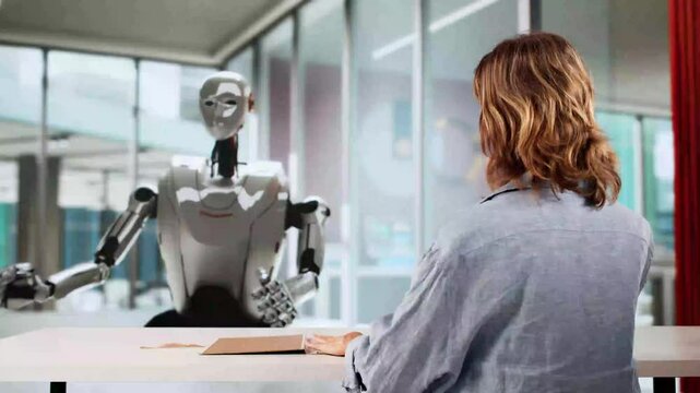 Woman At Interview With AI Robot