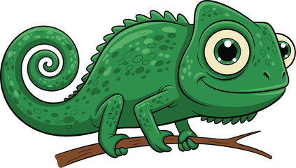 Obraz premium a cartoon chameleon, vibrant green scales, whimsical design, detailed texture, dynamic pose, expressive eyes, digital art, 4k resolution, highly detailed, photorealistic 