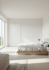 Photo of a Bright Modern Bedroom with Neutral Tones and White Interior Design