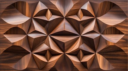 Intricate geometric design carved into a wooden surface.