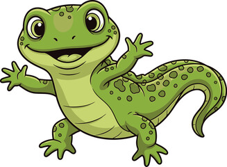 Obraz premium reptilian, humanoid, cartoon frog, green, spotted, large eyes, friendly expression, detailed, vibrant colors, dynamic pose 