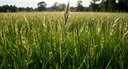 Obraz premium Tall Grass Meadow Sunlight - Serene meadow, tall grass, sunlight, nature, tranquility. Symbolizing peace, growth, abundance, hope, and renewal