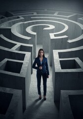 Photo Of A Businesswoman Standing In A Stone Maze With A Business Suit