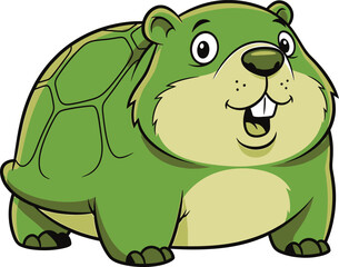 Obraz premium happy cartoon turtle, cute animal character, smiling expression, green shell, expressive eyes, whimsical design, digital illustration, 3d render, vibrant colors 