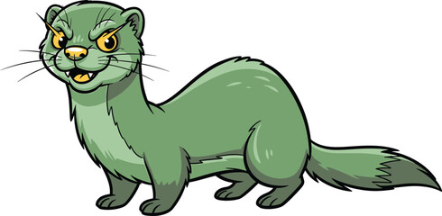 a cartoon illustration of a green weasel-like animal with a cute smiling expression, intricate details, highly detailed, sharp focus, digital art, illustration, photorealistic
