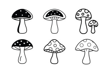 minimalist mushroom line icon set black and white