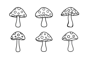 black and white mushroom vector line art set