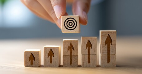 Hand placing target block on growing arrow stack.
