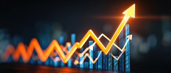 Glowing arrow over rising bar graph.