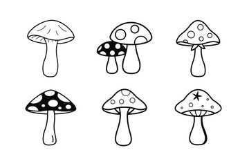 simple black and white mushroom line art icons