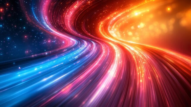 Light stream vibrant swirling light trails blend blue and red with sparkling particles