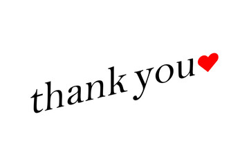 thank you - Thank you word with small heart for note, sign, banner, type logo. Isolated.
