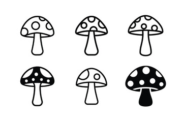 line art mushroom icon collection black and white