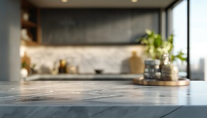 Marble countertop providing an ideal space for showcasing products in a contemporary kitchen environment