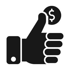 Hand giving thumbs up with a dollar coin, representing financial success.