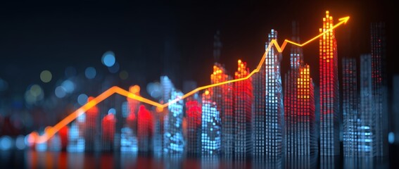 Digital graph with upward trend line indicating growth.