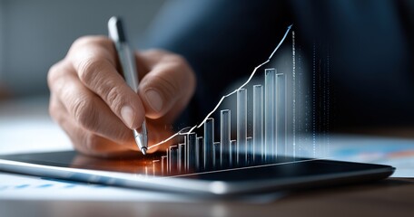 Person analyzing growth data on a tablet screen.