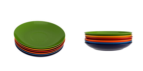 The colorful plates are isolated on a transparent background