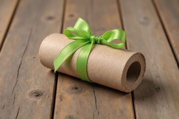roll of toilet paper tied with a green ribbon