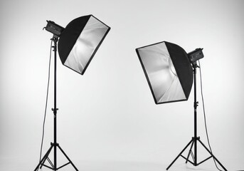Two studio photography softboxes on tripods