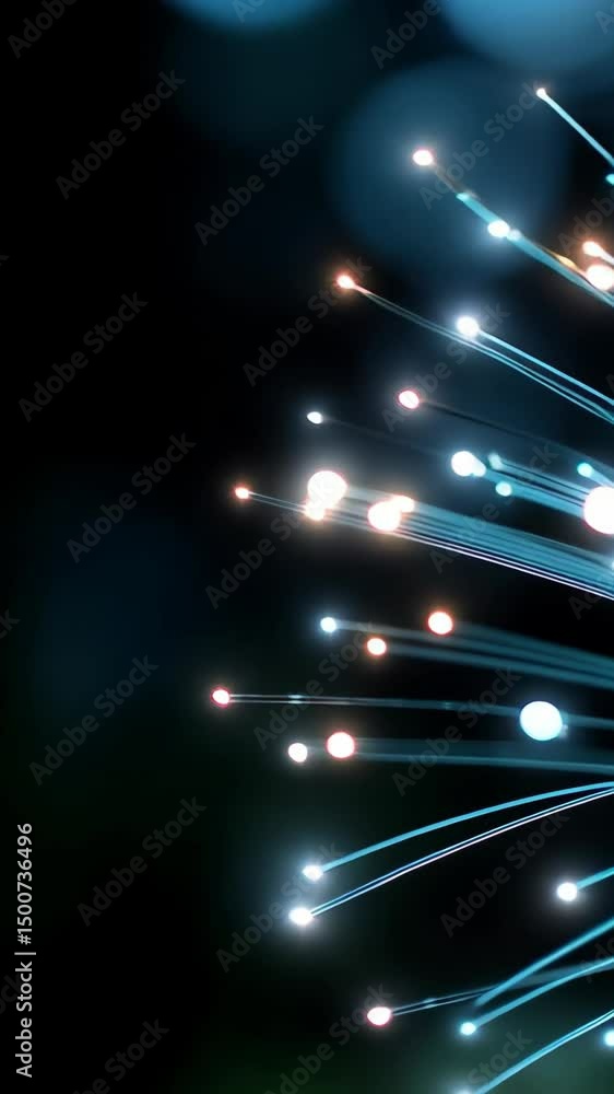 Poster glowing fiber optic cables on a dark background creating a futuristic and technological abstract des