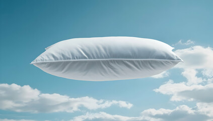 Pillow floating in blue sky