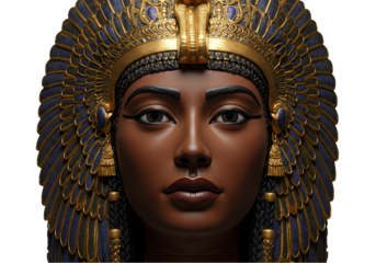 Ancient Egyptian Queen Nefertiti Portrait Headdress Gold Art isolated on transparent background