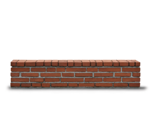 Red brick wall section isolated on a white background