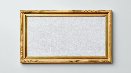Empty rectangular gold frame on a white wall with textured white background.