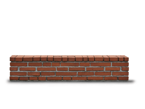 Red brick wall section isolated on a white background