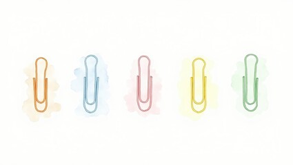 Obraz premium Colorful Paperclips Watercolor Illustration Stationery Design Office Supplies Pastel Colors